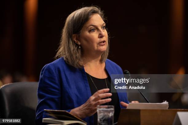 Former US Assistant Secretary of State for European and Eurasian Affairs Victoria Nuland testifies during a hearing on Policy Response to Russian...