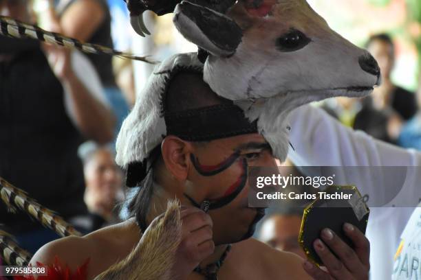 An indigenous man prepares prior a meeting of Ricardo Anaya, Presidential Candidate of the For Mexico to the Front Coalition with indigenous groups...