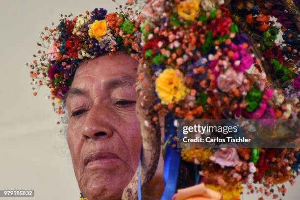 An indigenous woman looks on prior a meeting of Ricardo Anaya, Presidential Candidate of the For Mexico to the Front Coalition with indigenous groups...