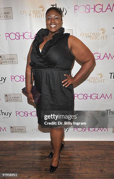 Actress Sandy Jean Philippe attends the POSHGLAM.COM to benefit children of the night at the Celebrity Vault on March 22, 2010 in Beverly Hills,...