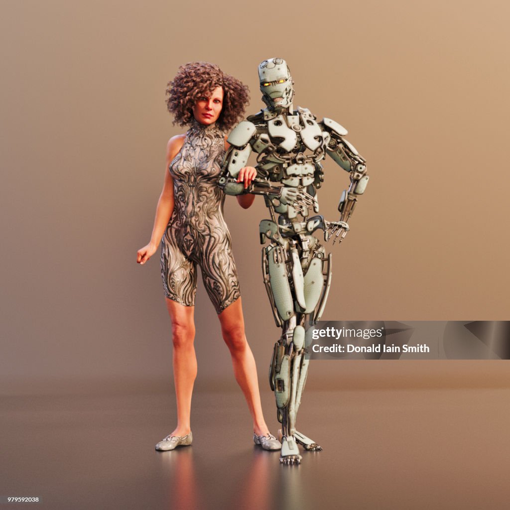 Robot intimacy: human female and robot together