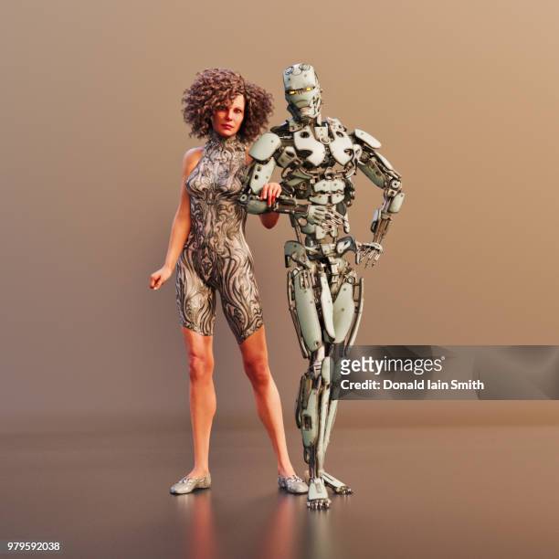 robot intimacy: human female and robot together - desire stock photos et images de collection