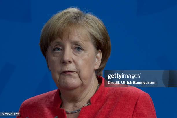 The Italian Prtime Minister Giuseppe Conte for talks with Federal Chancellor Angela Merkel in Berlin. Angela Merkel during her press staement.