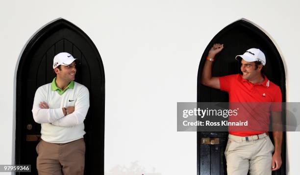 Brothers, Francesco Molinari and Edoardo Molinari of Italy pictured after a practice round prior to The Comercialbank Qatar Masters at The Doha Golf...