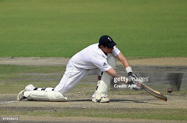 England cricketer Ian Bell plays a shot during the third day of the second Test match between Bangladesh and England at the Sher-e Bangla National...