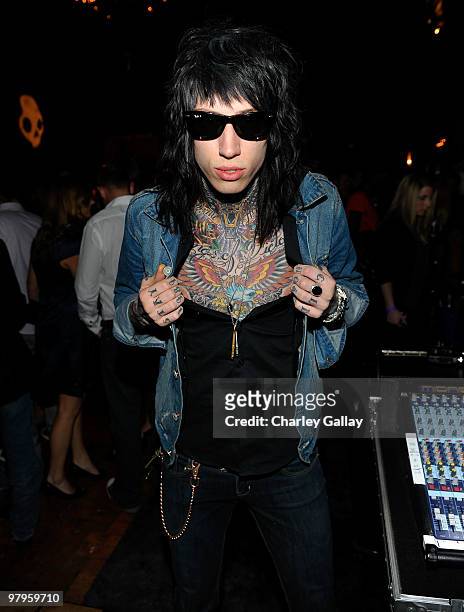 Musician Trace Cyrus attends the adidas & Snoop Dogg 'More Malice' Deluxe Album And Mini Movie Celebration at The Roosevelt Hotel on March 22, 2010...
