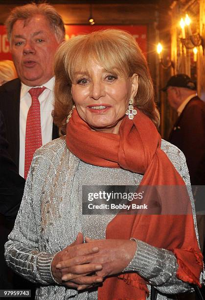 Barbara Walters exits "Sondheim on Sondheim" at Studio 54 in Manhattan on March 22, 2010 in New York City.