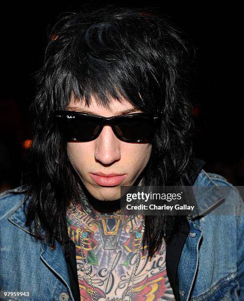 Musician Trace Cyrus attends the adidas & Snoop Dogg 'More Malice' Deluxe Album And Mini Movie Celebration at The Roosevelt Hotel on March 22, 2010...