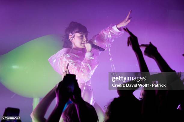 Charli XCX performs at La Maroquinerie on June 20, 2018 in Paris, France.