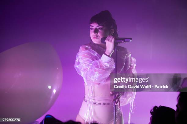 Charli XCX performs at La Maroquinerie on June 20, 2018 in Paris, France.