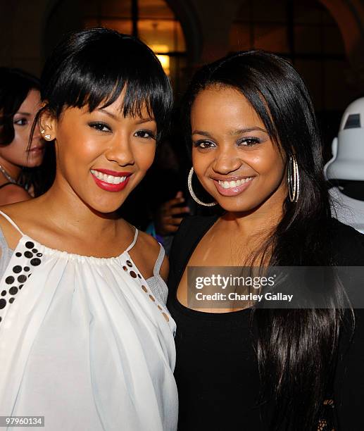 Actresses Denyce Lawton and Kyla Pratt attend the adidas & Snoop Dogg 'More Malice' Deluxe Album And Mini Movie Celebration at The Roosevelt Hotel on...