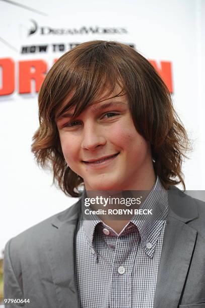 Actor Logan Miller arrives for the premiere of DreamWorks' "How To Train Your Dragon" at the Gibson Amphitheater in Universal City, California on...