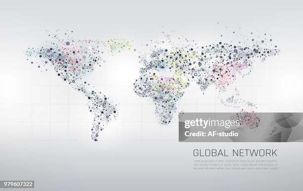 ilustrações de stock, clip art, desenhos animados e ícones de abstract network world map background - comunidade global