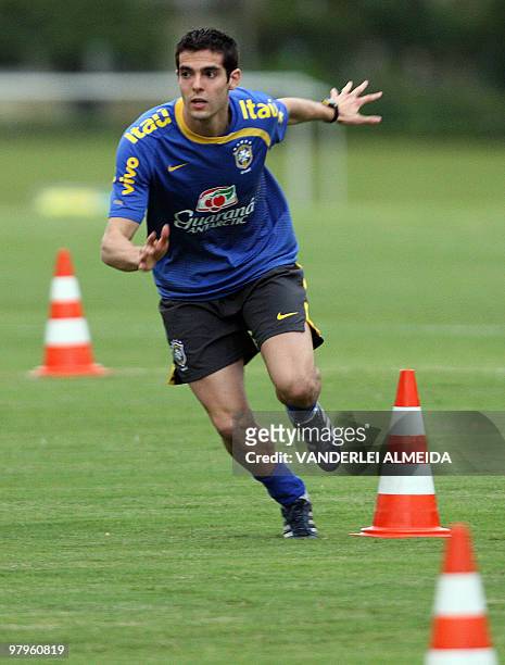 Brazilian national football team player Kaka takes part in a training session on March 26 in Teresopolis, Brazil. Brazil will face Ecuador next March...