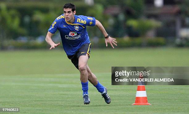 Brazilian national football team player Kaka takes part in a training session on March 26 in Teresopolis, Brazil. Brazil will face Ecuador next March...