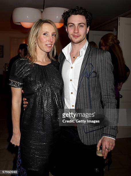 Aaron Johnson and Sam Taylor-Wood attend the Kick-Ass European Film Premiere after-party at director Matthew Vaughn's house on March 22, 2010 in...