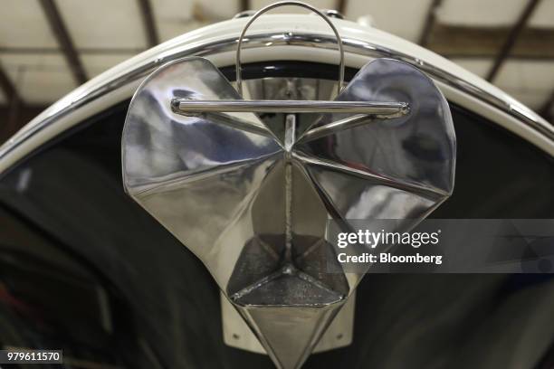 An anchor is seen on a boat at the Winnebago Industries Inc. Chris-Craft manufacturing facility in Sarasota, Florida, U.S., on Tuesday, June 19,...