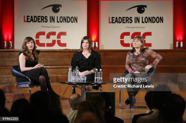 Karren Brady, Nicola Horlick and Sally Preston pictured at the Leaders in London International Leadership Summit on November 29, 2007 in London. The...