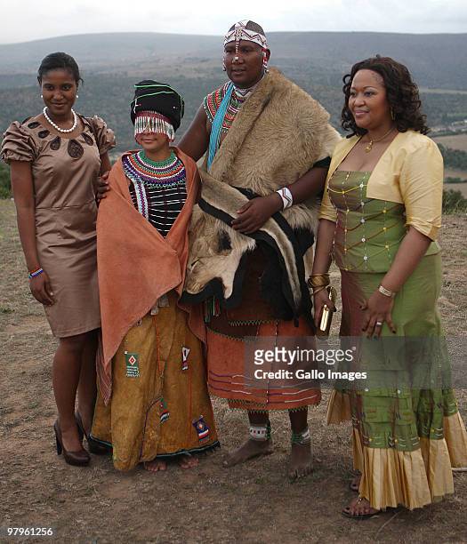 Duduzile Zuma and Thobeka Madiba with Mandla Mandela and his French wife Anais Grimaud during their traditional wedding at the Mvezo Royal Palace on...