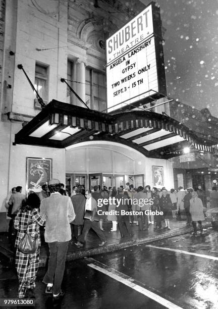 Crowds are pictured outside the Shubert Theatre in Boston on the opening night of "Gypsy," starring Angela Lansbury, on Sep. 3, 1974.