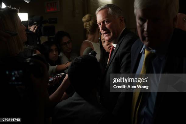 Rep. Mark Meadows speaks to members of the media after a meeting with Secretary of Homeland Security Kirstjen Nielsen June 20, 2018 at the U.S....