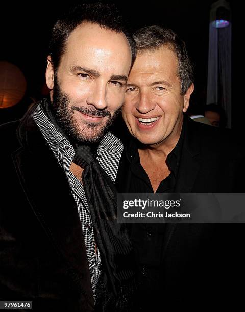 Tom Ford and Mario Testino attend the Kick-Ass European Film Premiere after-party at director Matthew Vaughn's house on March 22, 2010 in London,...