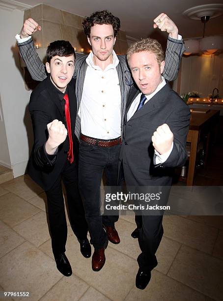 Aaron Johnson and Christopher Mintz-Plasse attend the Kick-Ass European Film Premiere after-party at director Matthew Vaughn's house on March 22,...
