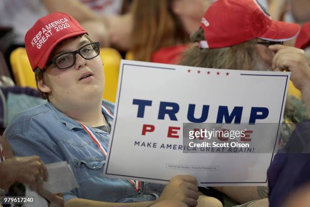 Supporters begin arriving for a campaign rally with President Donald Trump at the Amsoil Arena on June 20, 2018 in Duluth Minnesota. Earlier today...