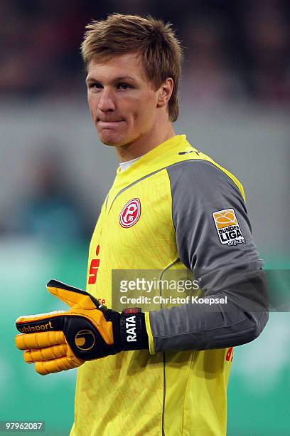 Michael Ratajczak of Duesseldorf is seen during the Second Bundesliga match between Fortuna Duesseldorf and 1. FC Kaiserslautern at Esprit Arena on...