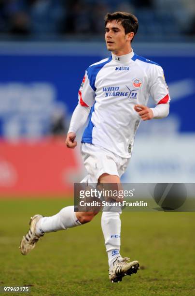 Fin Bartels of Rostock during the Second Bundesliga match between FC Hansa Rostock and MSV Duisburg at the DKB Arena on March 19, 2010 in Rostock,...