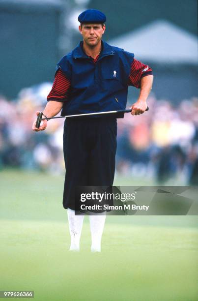 Payne Stewart of the USA lines up his putt to win the 1999 U.S. Open at Pinehurst Resort Course No. 2 on June 20th, 1999 in Pinehurst, North...