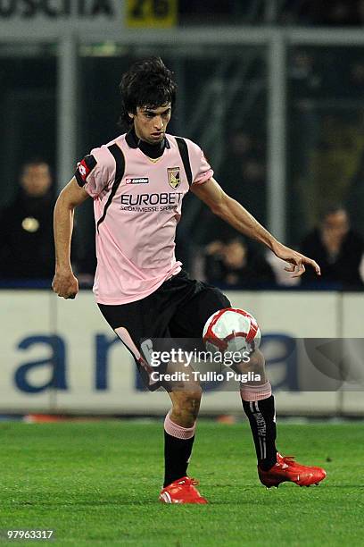 Javier Pastore of Palermo in action during the Serie A match between US Citta di Palermo and FC Internazionale Milano at Stadio Renzo Barbera on...