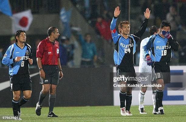 Hiroyuki Taniguchi of Kawasaki Frontale celebrates after scoring during the AFC Champions League group E match between Kawasaki Frontale and...