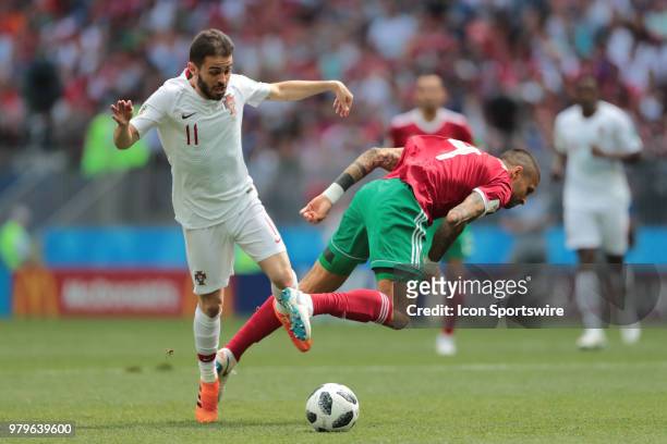 Midfielder Bernardo Silva of Portugal and defender Manuel Da Costa of Morocco during a Group B 2018 FIFA World Cup soccer match between Portugal and...