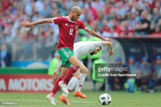 Midfielder Karim El Ahmadi of Morocco and midfielder Bernardo Silva of Portugal during a Group B 2018 FIFA World Cup soccer match between Portugal...