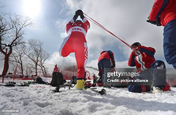 March 2018, South Korea, Pyeongchang: Paralympics, downhill, training, Jeongseon Alpine Centre: Hiraku Misawa of Japan. Photo: Karl-Josef...