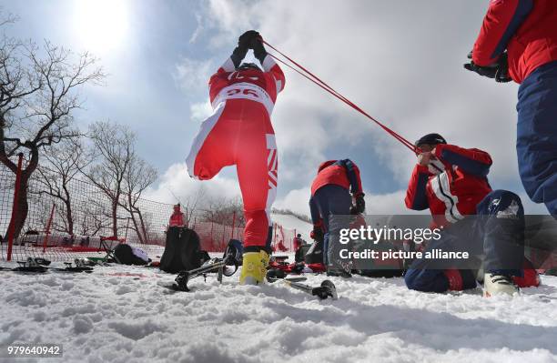 March 2018, South Korea, Pyeongchang: Paralympics, downhill, training, Jeongseon Alpine Centre: Hiraku Misawa of Japan. Photo: Karl-Josef...