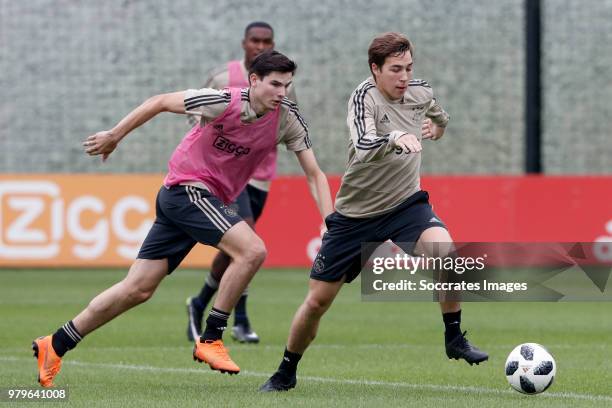 Jurgen Ekkelenkamp of Ajax, Carel Eiting of Ajax during the First Training Ajax at the De Toekomst on June 20, 2018 in Amsterdam Netherlands