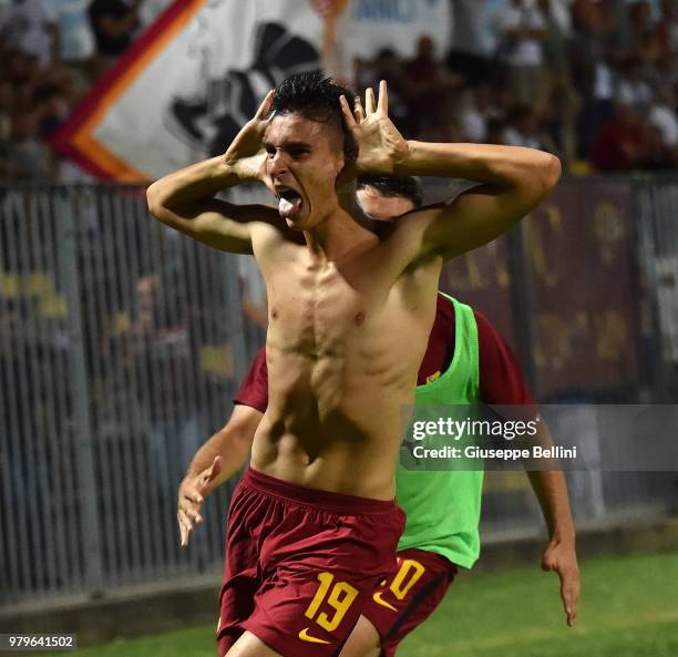 Flavio Bucri of AS Roma celebrates after scoring goal 2-3 during the U17 Serie A and B Final match between Atalanta BC v AS Roma at Stadio Bruno...