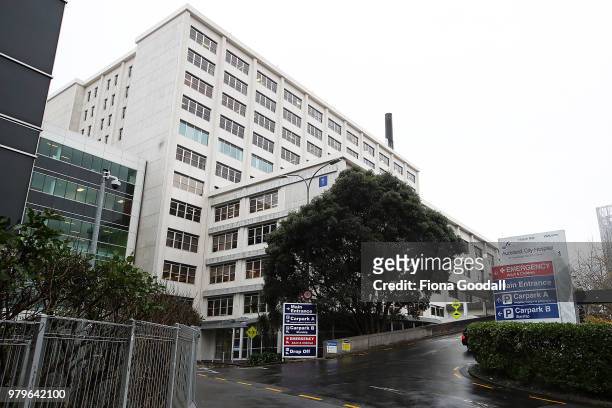 General views of Auckland hospital where New Zealand Prime Minister Jacinda Ardern has been admitted for the birth of her first child on June 21,...