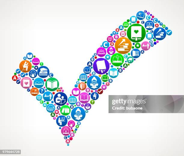 check mark books and reading icon pattern background - green check mark circle stock illustrations