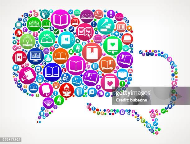 chat bubbles books and reading icon pattern background - naval oranges stock illustrations