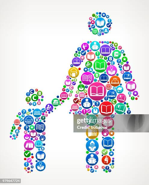 mother & boy family books and reading icon pattern background - mother and baby and laptop stock illustrations