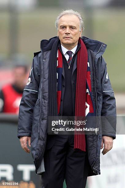 Bologna head coach Franco Colomba looks during the Serie A match between AC Siena and Bologna FC at Stadio Artemio Franchi on March 21, 2010 in...