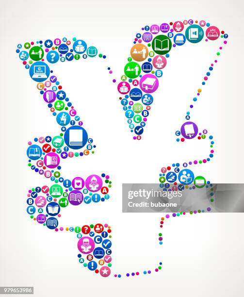 yen sign books and reading icon pattern background - orange teal gradient stock illustrations