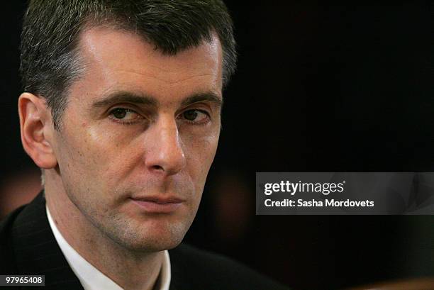 Russian billionaire and businessman Mikhail Prokhorov attends a meeting of businessmen and officials on March 23, 2010 in Khanty-Mansiysk, 1900 km....