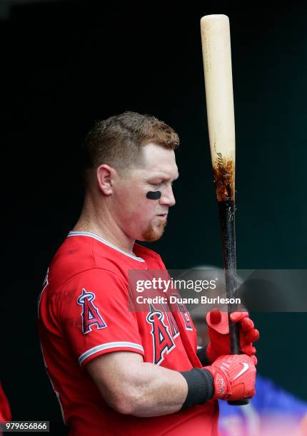 Kole Calhoun of the Los Angeles Angels of Anaheim prepares to bat against the Detroit Tigers at Comerica Park on May 31, 2018 in Detroit, Michigan.