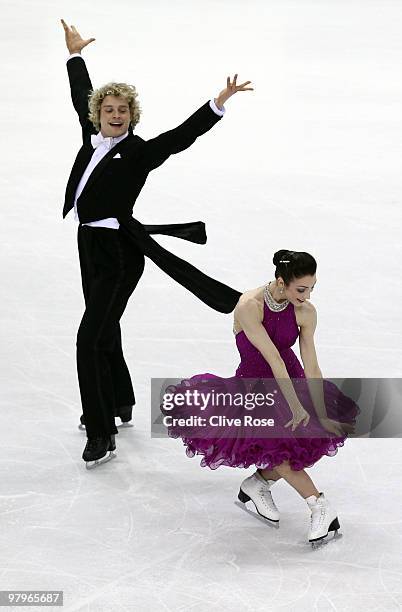 Meryl Davis and Charlie White of USA compete in the Ice Dance Compulsory Dance during the 2010 ISU World Figure Skating Championships on March 23,...