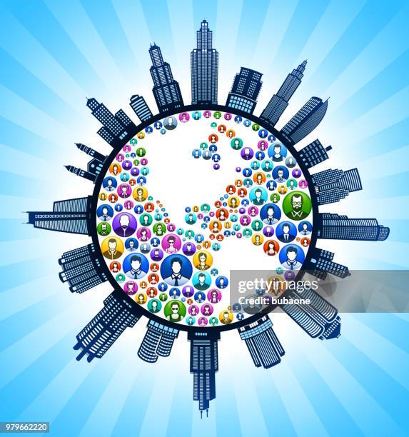 planet earth people modern cityscape skyline background - the-worlds-tallest-man stock illustrations