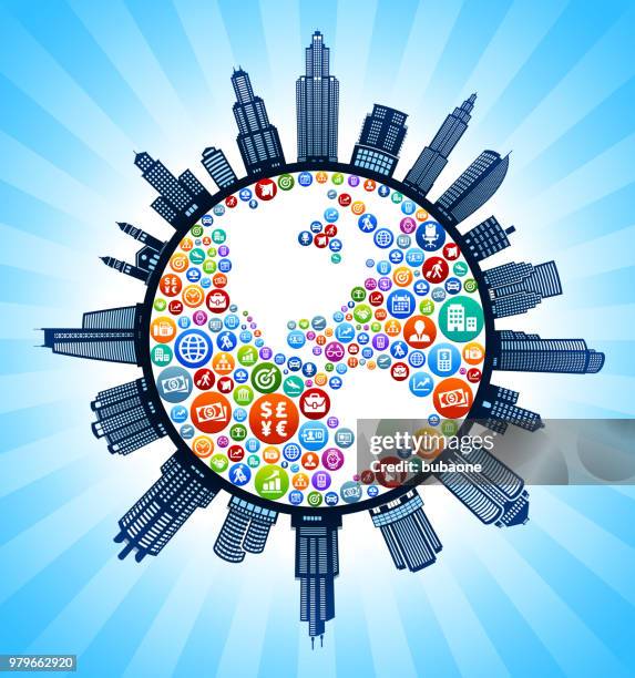 planet earth business modern cityscape skyline background - plane window outside stock illustrations